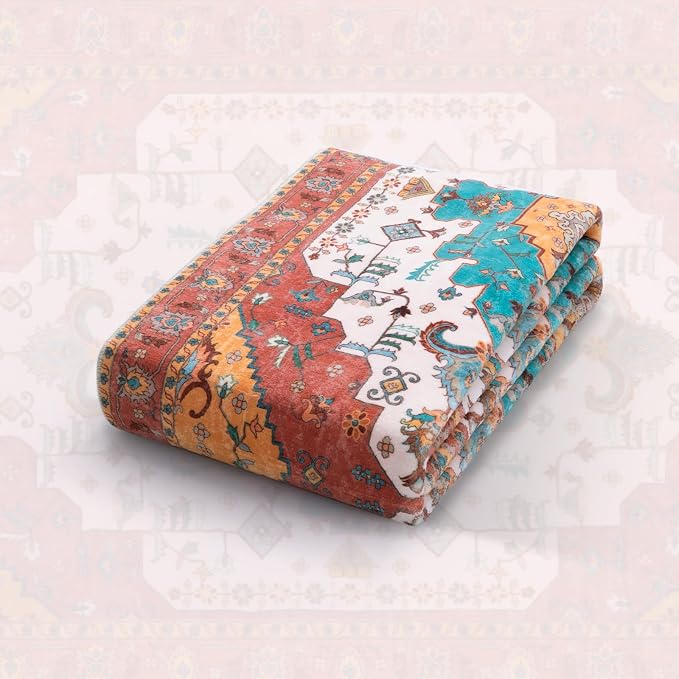 SERISSA Boho Area Rug 5x7 Orange, Washable Large Rugs