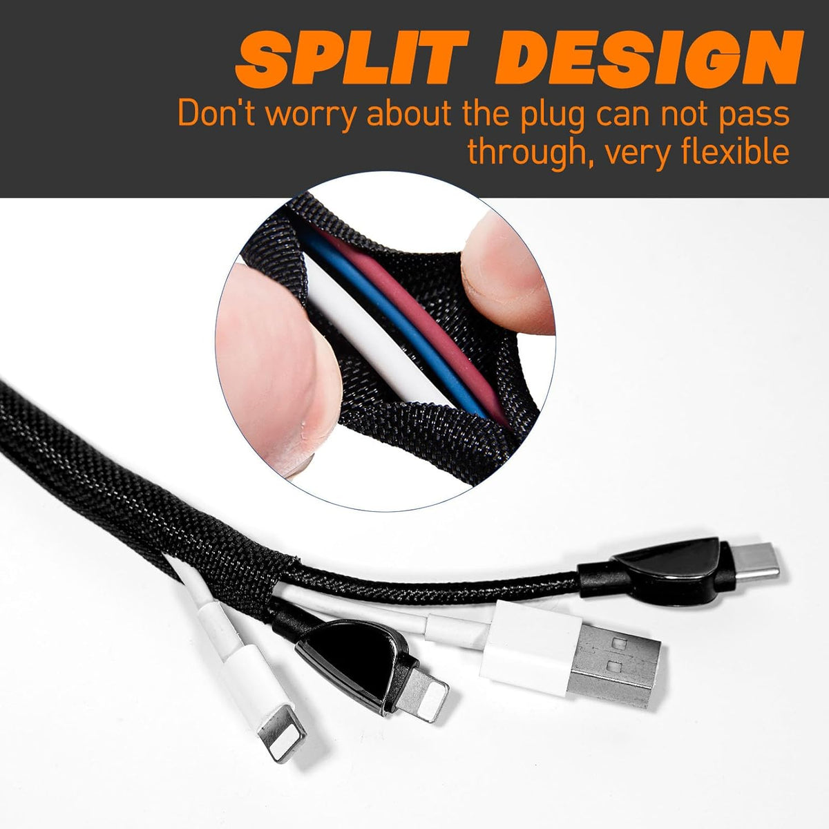 Split Braided Sleeve Cable Management Wire Loom Cord Covers for High-Temperature Automotive Harness and Home Cable Management, 12ft - 1 inch Self-Wrapping Tubing Cord Protector