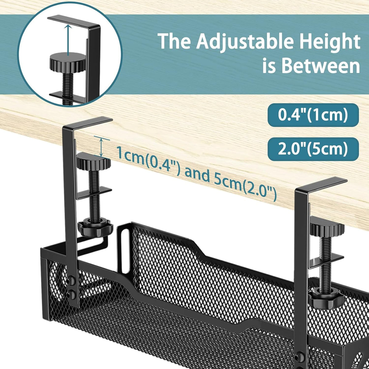 2Pack Under Desk Cable Management Tray, No Drill Mesh Desk Cable Tray