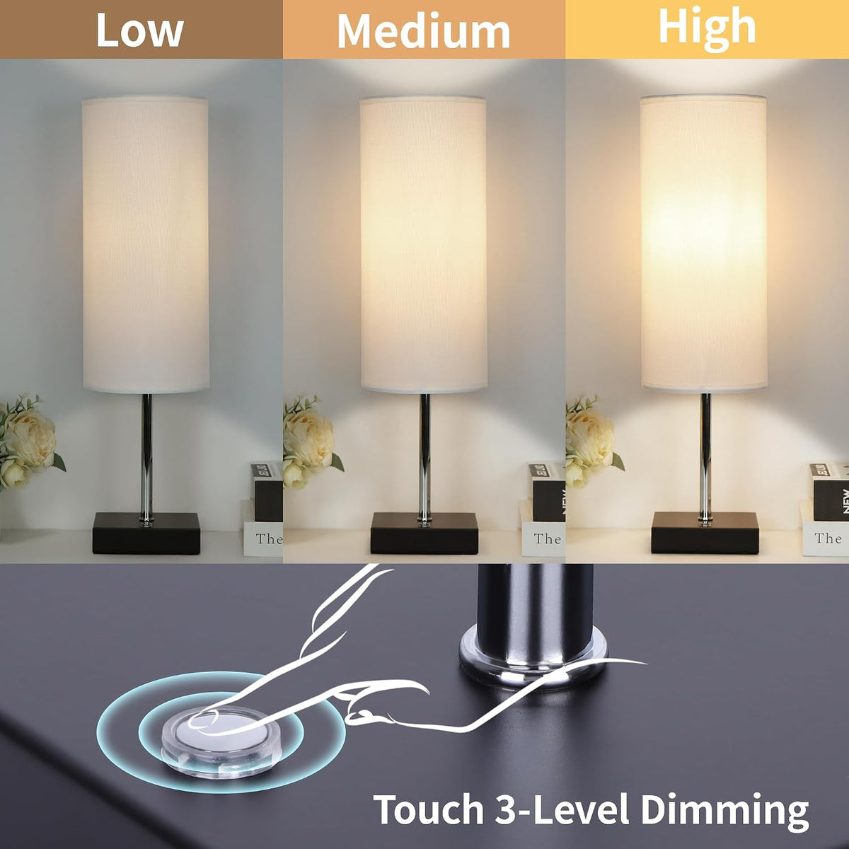 AVV Cordless Table Lamp, 5000mAh Battery Operated Lamp for Night Stand, 3 Modes Battery Powered Wireless Table Lamp, Touch Control Rechargeable Lamp for Bedroom, Living Room, 18 Inch White