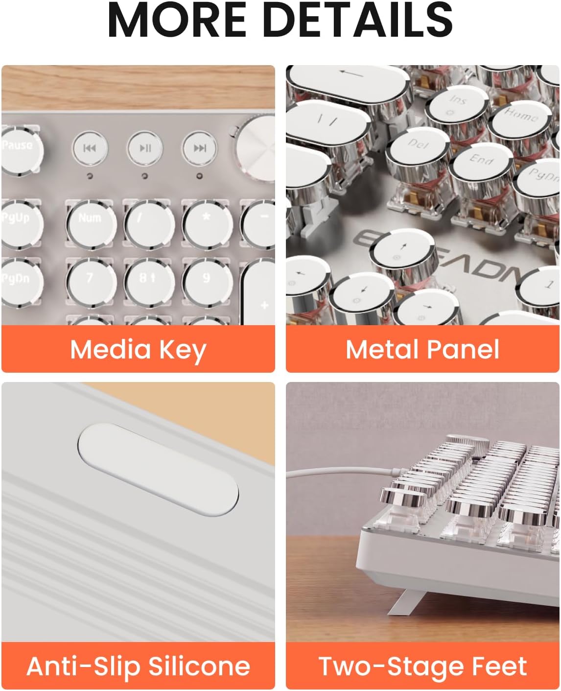 Wired Typewriter Mechanical Keyboard, Retro Punk Keyboard with Media Knob