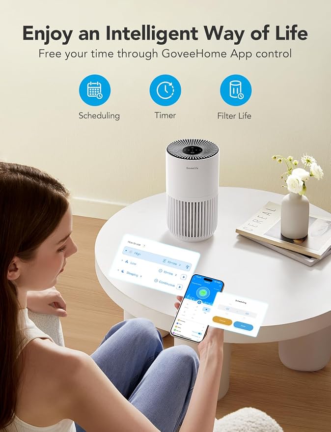 GoveeLife Mini Air Purifier for Bedroom, Smart Filter Air Purifier