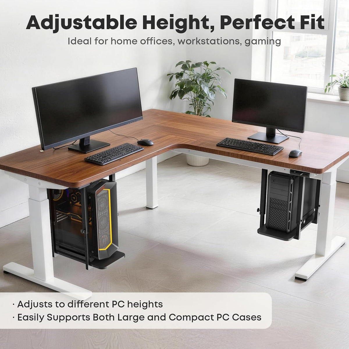 Heavy Duty Under Desk PC Mount, Height Adjustable, Max Load 66 lbs, Black