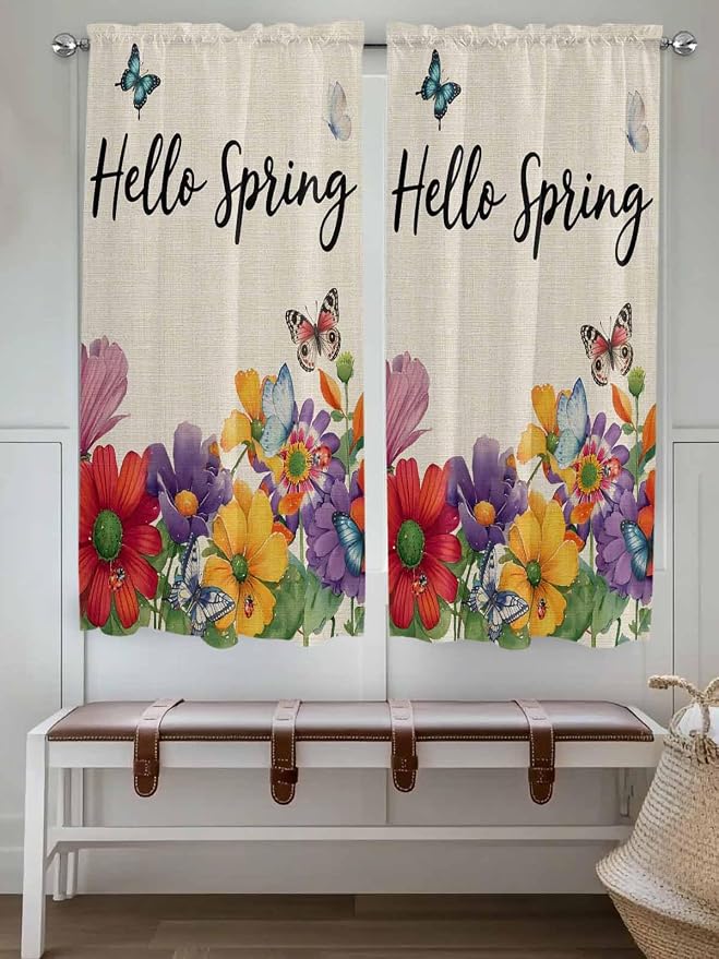 Spring Flowers Living Room Curtains 72 Inches length, Farmhouse Vintage Country