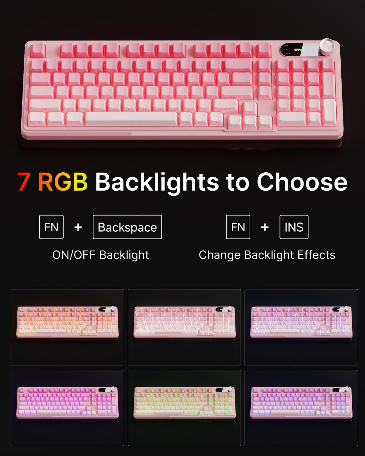 Wired Creamy Keyboard with Number Pad, Knob, RGB Backlit-Gradient Pink