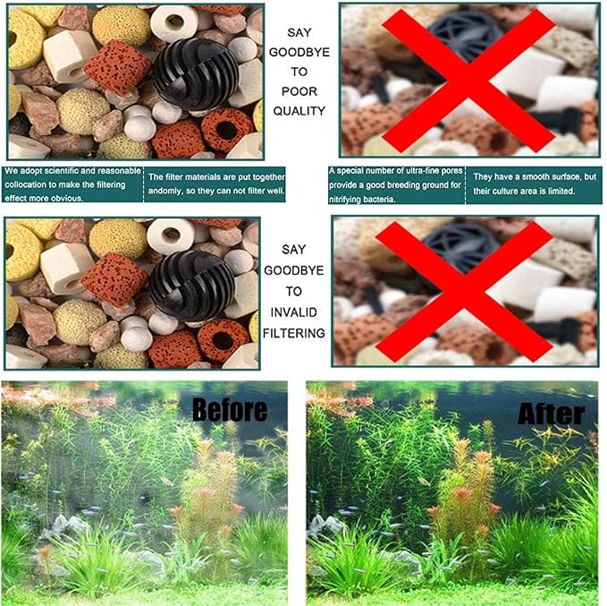 Hamiledyi Aquarium Filter Media 12 in 1 Bio Balls Ceramic Rings Fish Tank Pond