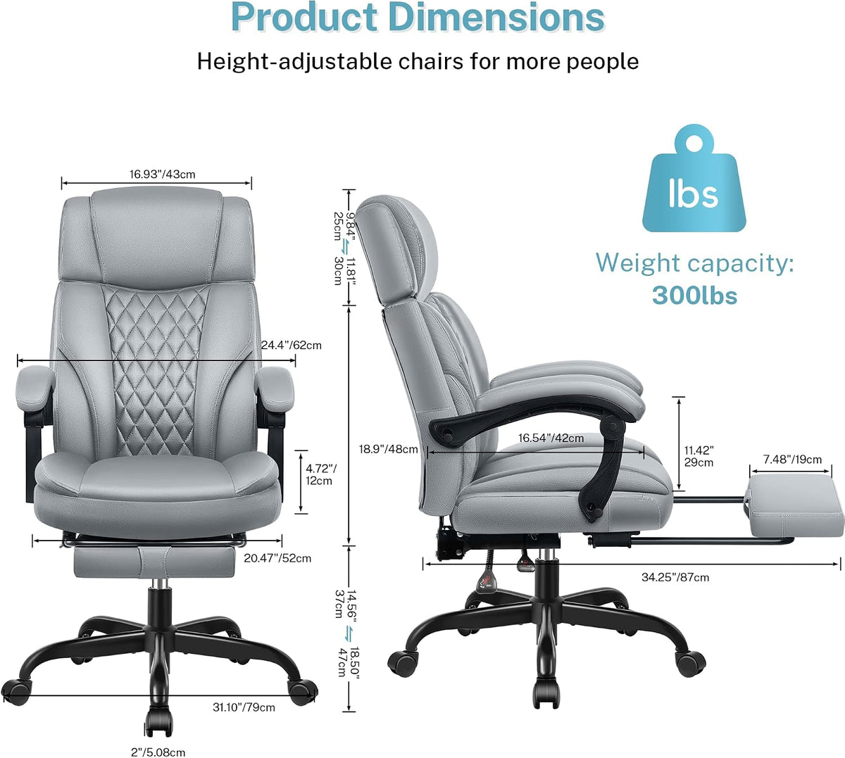 Executive Leather Office Chair, Big and Tall Office Chair with Footrest Home Office Desk Chairs, Ergonomic Computer Desk Chair with Lumbar Support, Reclining Desk Chair with Adjustable Angle