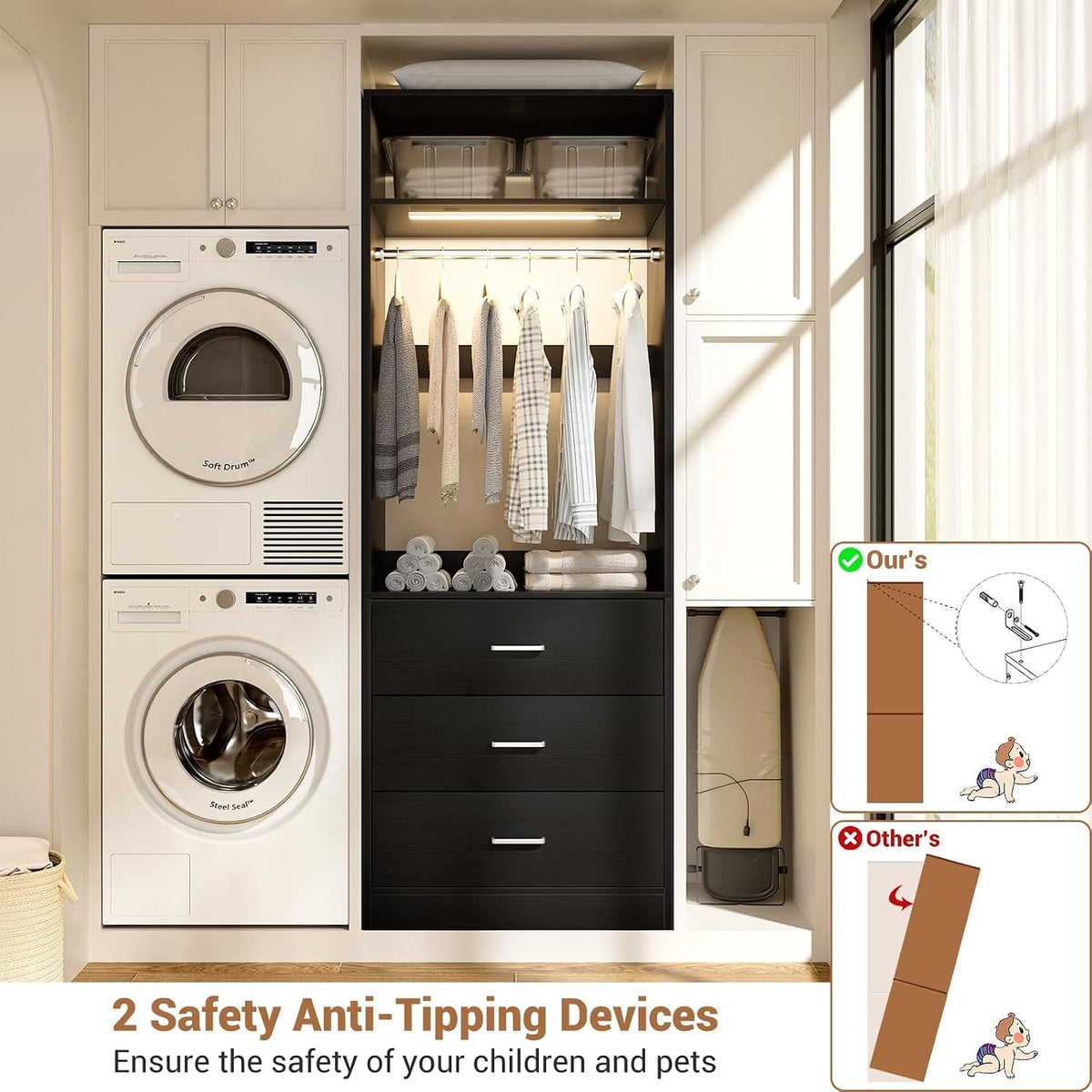 Besiost Freestanding Closet Systems with 4 Motion Sensor LED Lights, 4 Set
