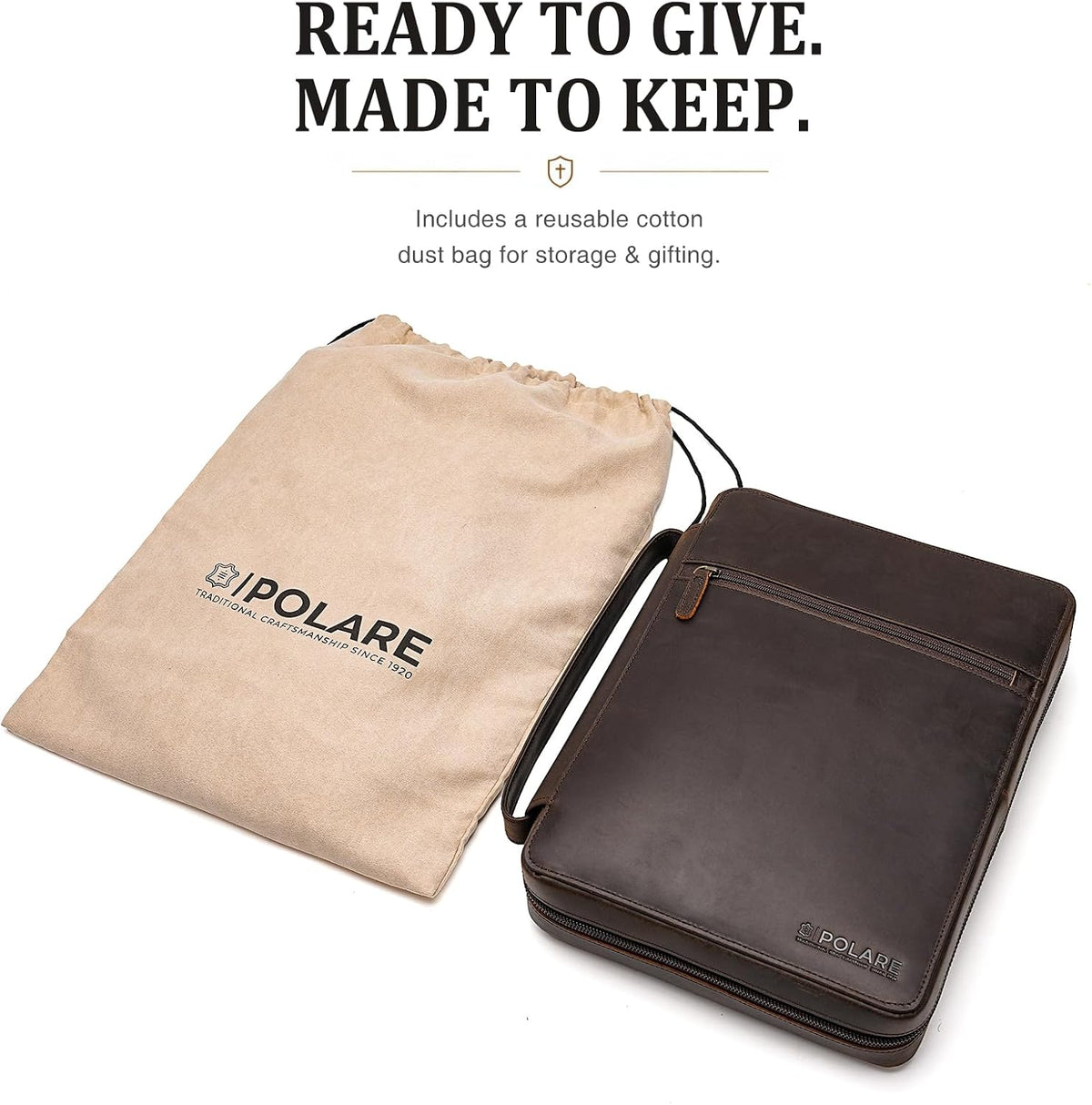 Polare Full Grain Leather Bible Cover Church Bag Bible Protective Book Holder Carrying Case Folder Organizer Portfolio, Dark Brown