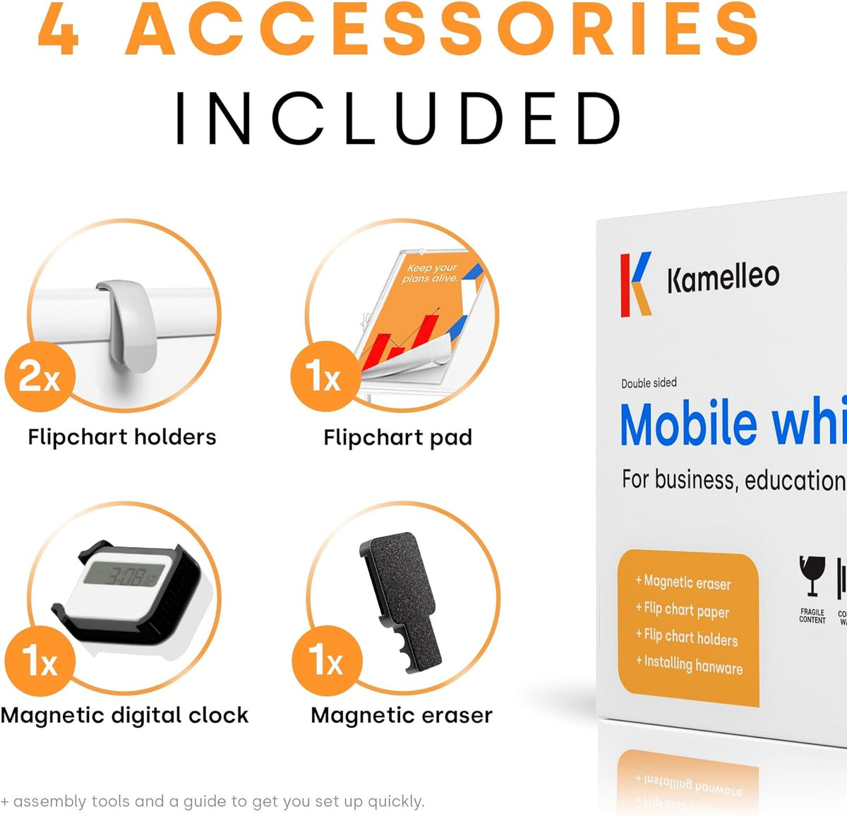 Kamelleo Rolling Whiteboard on Wheels 48" x 36", Double Sided White Board