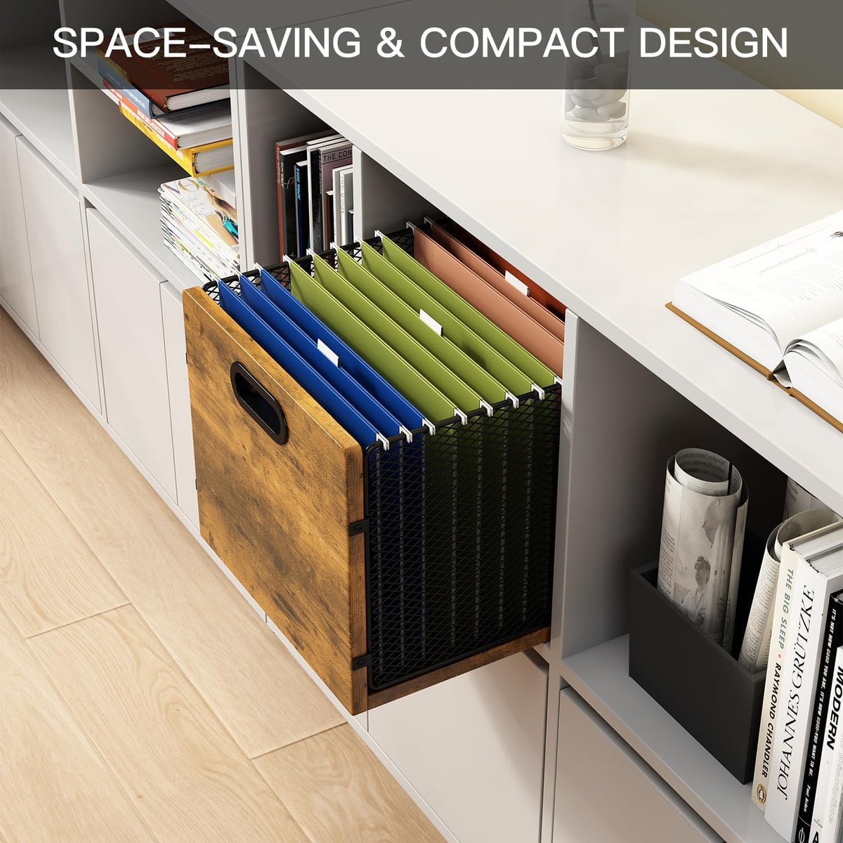 Hanging File Folder Organizer Filing Box with Handles File Organizer Holder for Desk Space-Saving Storage Bin for Letter Size – Open Design for Quick Access & Efficient Organization