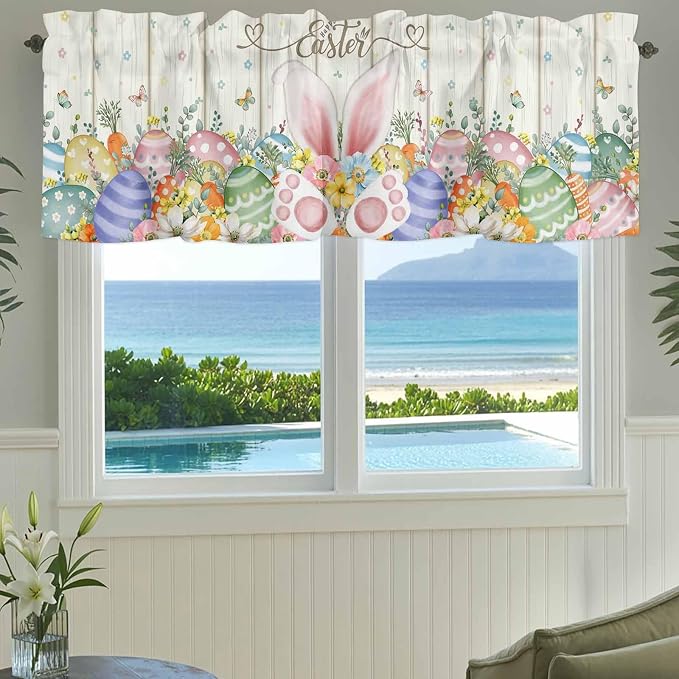 Happy Easter Curtain Valances for Windows, Kitchen Valance Window Treatment