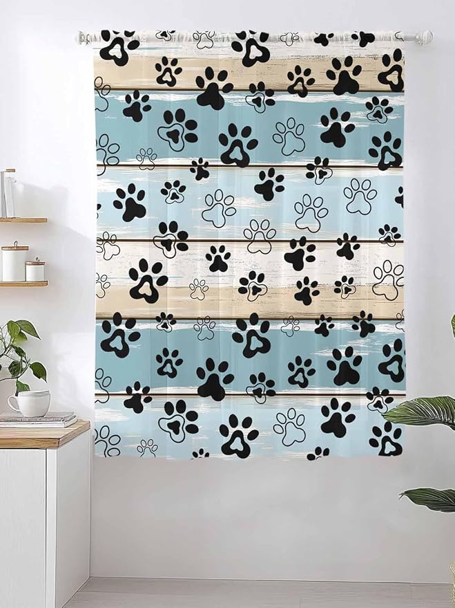 Sheer Curtains 72 Inches Long, Vintage Farmhouse Country Wood Grain Privacy