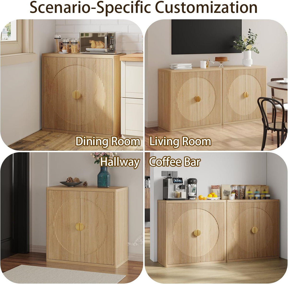 31.5" Fluted Sideboard Cabinet with Shelves & Soft-Close Doors(2,Light Oak)