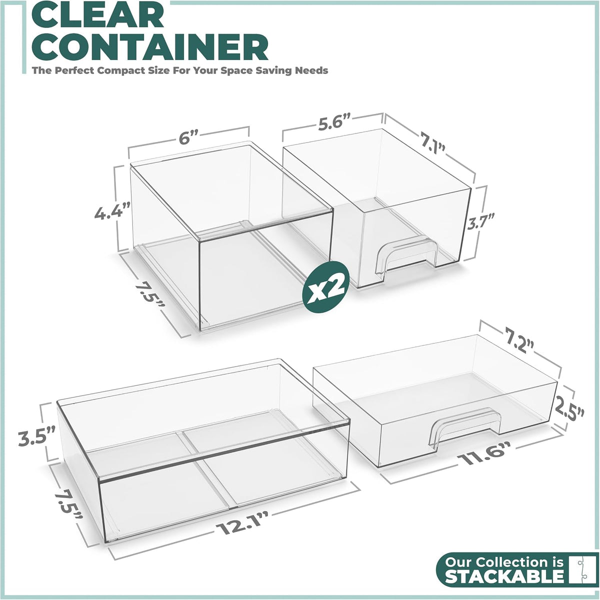 Sorbus Clear Stackable Storage Drawers (3 Pack, 4.4'' Tall and 12.1'' Wide)