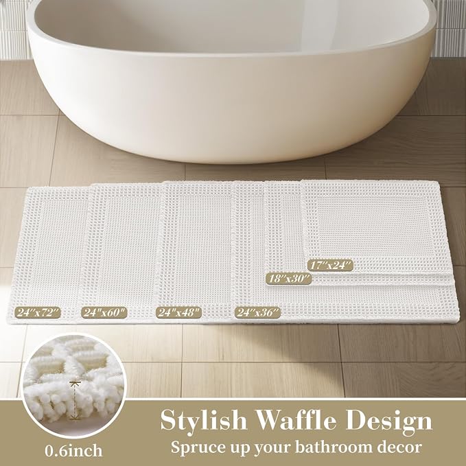 RESARE Waffle Bath Mat for Bathroom, Super Absorbent Bathroom Rugs Non Slip