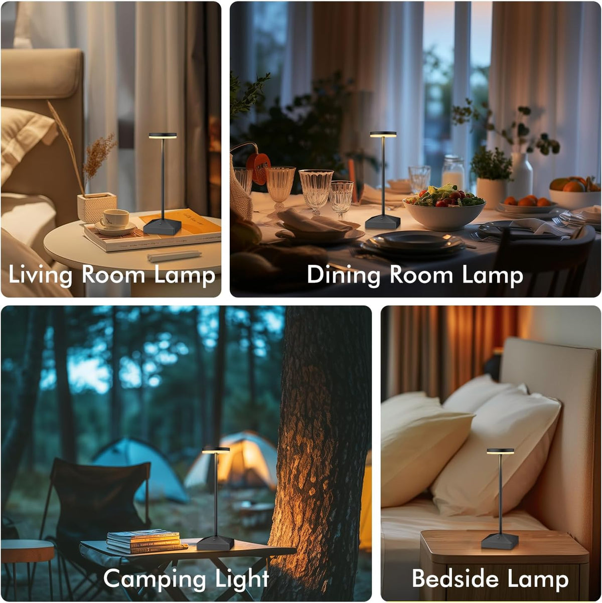 3 Pack Small Black Rechargeable Cordless Table Lamps Dimmable
