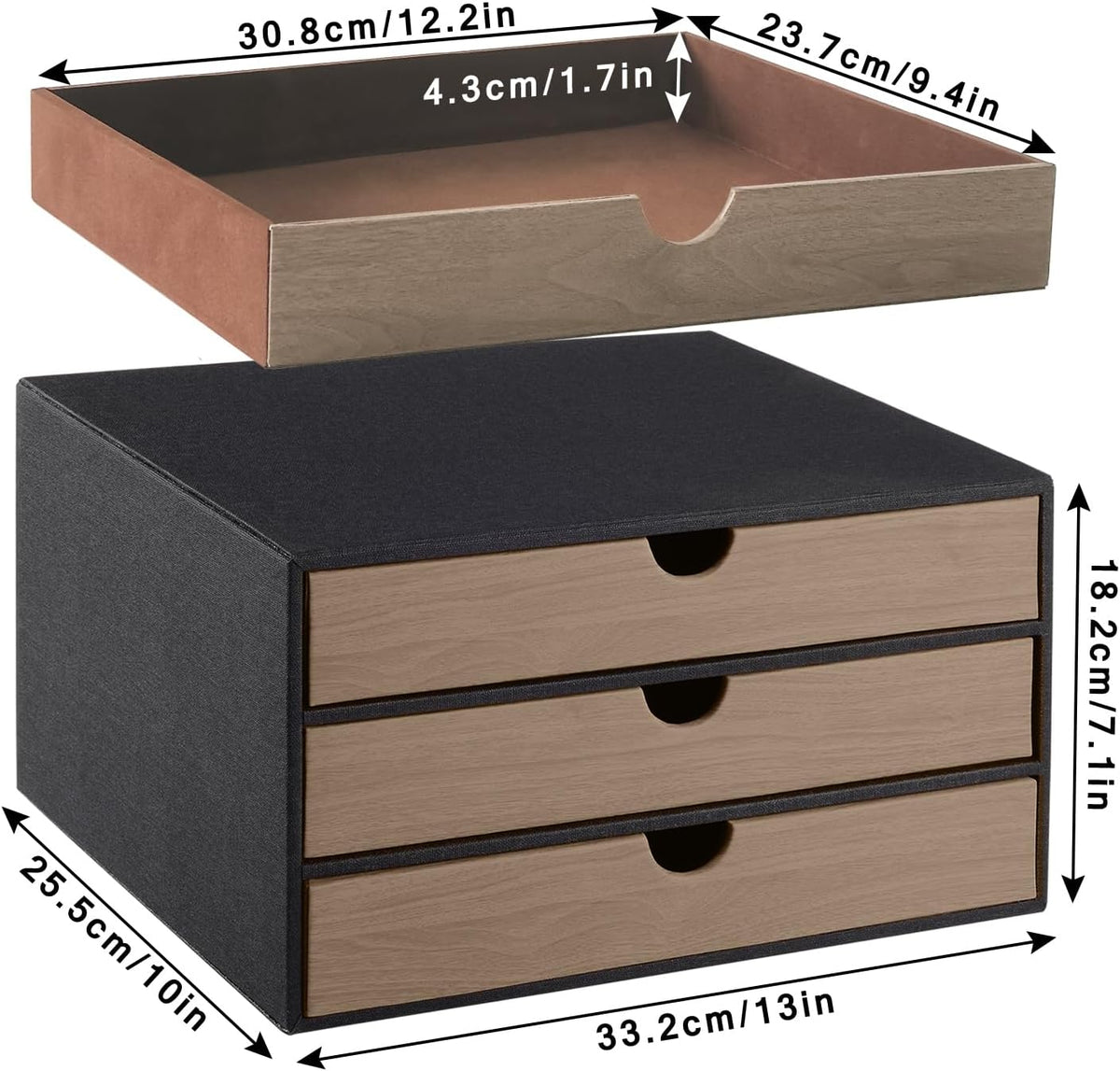 PU Leather Desk Organizer with 3 Drawers,Executive Office Supplies Desktop Filing A4 File Cabinet/Holder for Jewelry/Bill/Paper/Documents/Makeup Home Decor Stationery Storage Box,Black