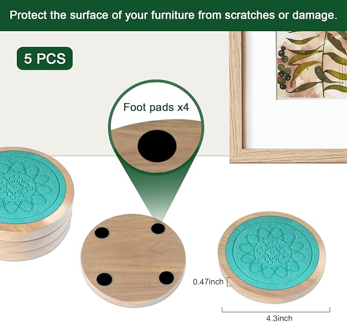 Wood Coasters for Drinks, Minacun Absorbent Coaster Sets of 5, Drinks Coasters
