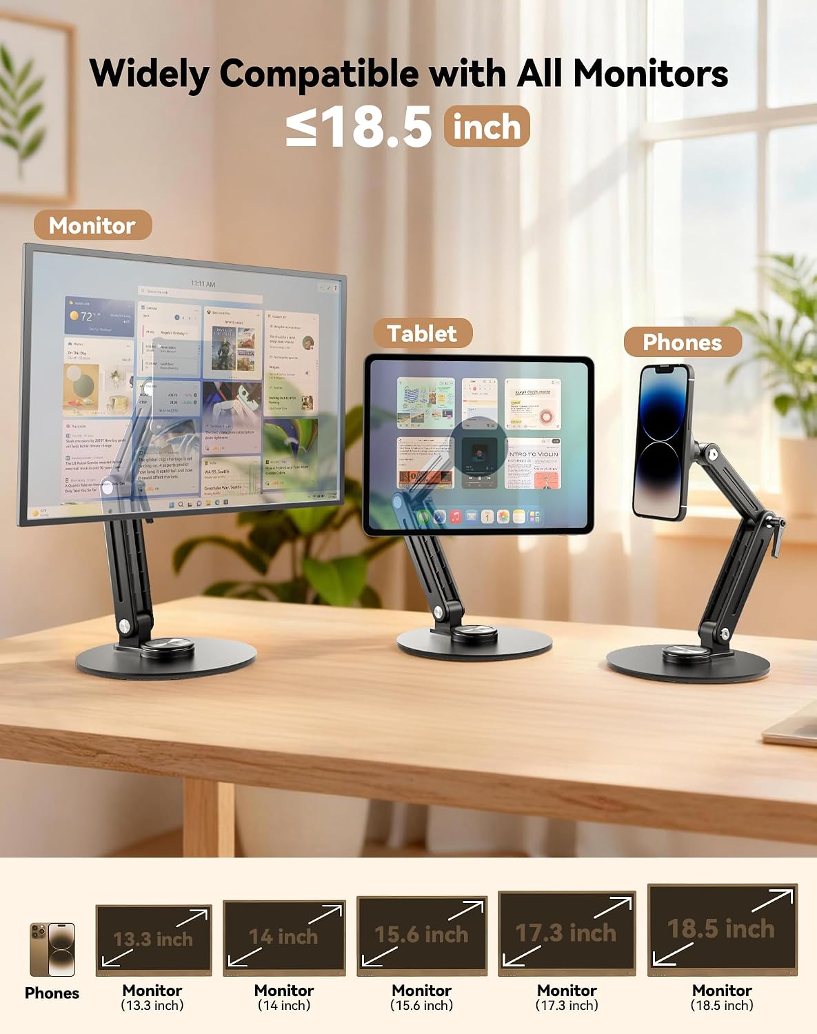 Jakeko Magnetic Portable Monitor Stand VESA Mount 75mm Travel 360° Swivel