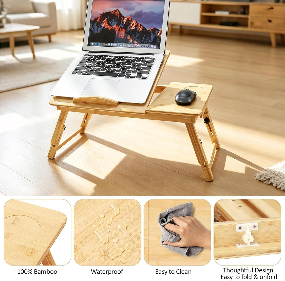 Laptop Desk for Bed, Foldable Bed Tray, Adjustable Angle & Height