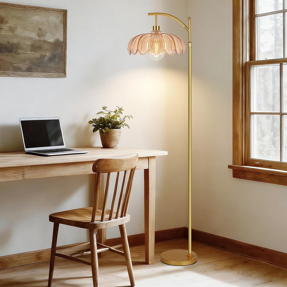 QIYIZM Floor Lamp for Living Room,Bedroom,Gold Dimmable Standing Lamp with Remote,Mid Century Modern Brass Tall Lamp Retro Vintage Green Glass Lamp Floor Light Boho Bohemian