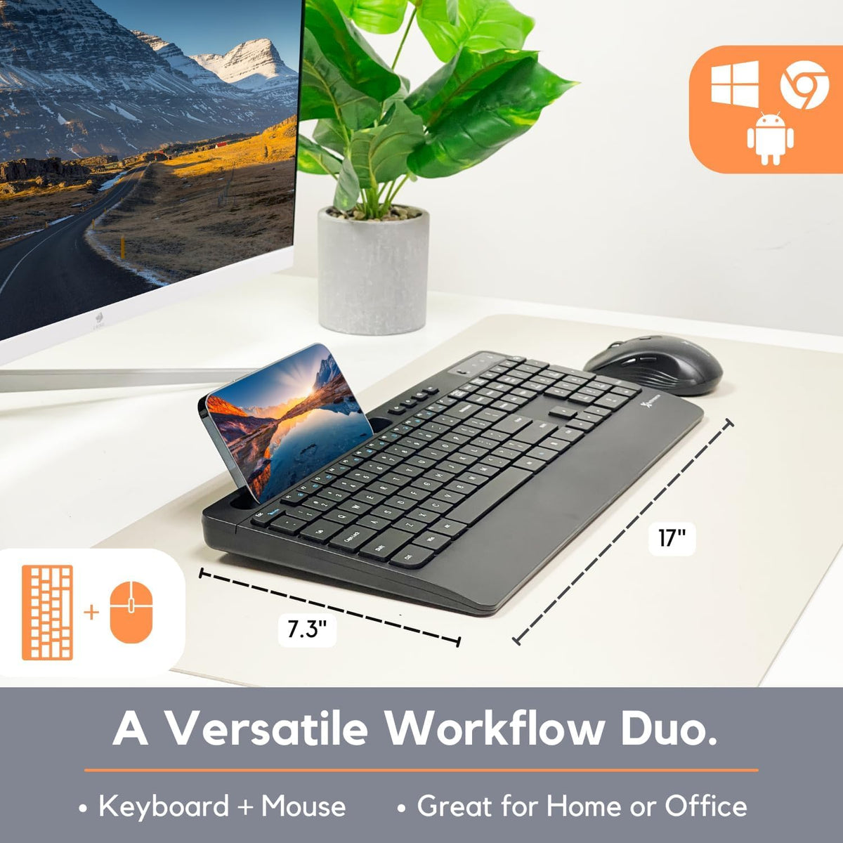 X9 Wireless USB-C Keyboard and Mouse Combo - Dual Port Compatibility (USB C + A) - Versatile Mouse Keyboard Combo Wireless w/ 8" Phone Stand and 113 Keys