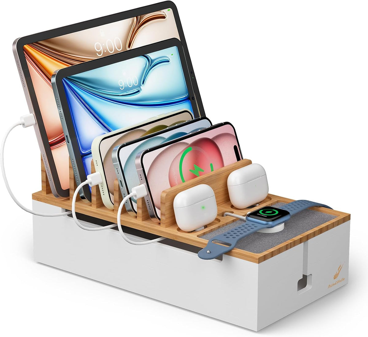 Pezin & Hulin Cable Management Box, Wire Organizer for Cords-Natural+White