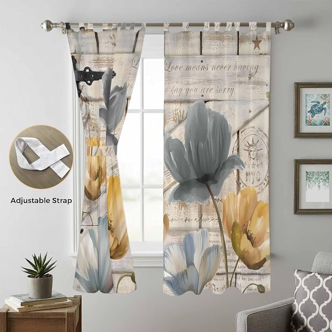 Spring Tulips Flower Living Room Curtains 84 Inch Length, Window Curtains Tab