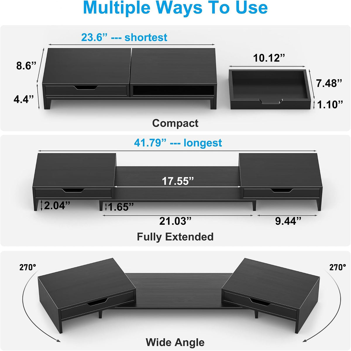 Epesoware Dual Monitor Riser with Two Drawer for Desk, No Assembly Required