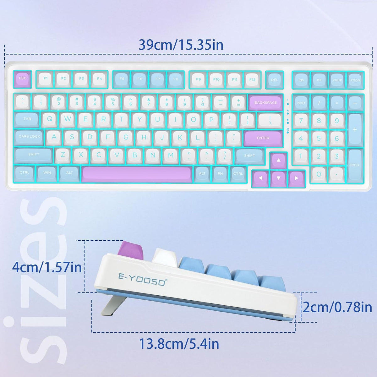 E-YOOSO 96% Wired Creamy Mechanical Keyboard, Cyan LED Backlit for PC/MAC