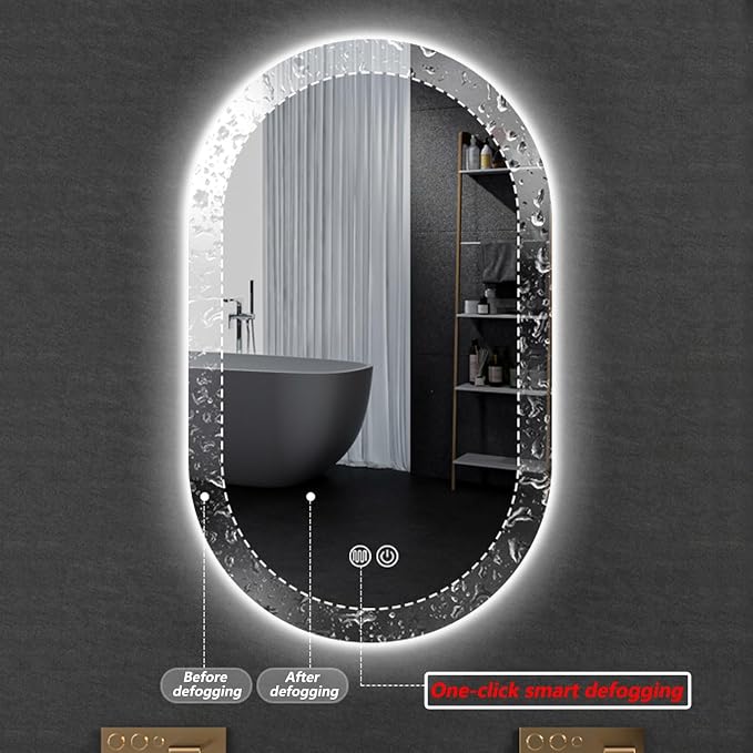 Irregular Bathroom Mirror with 3 Colour LED Light, Wall Mounted Makeup Mirror