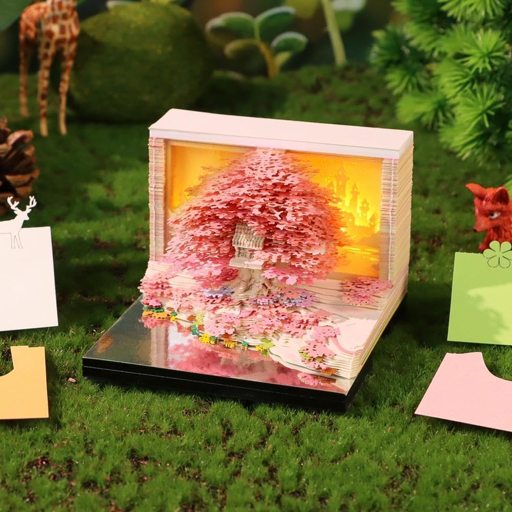 3D Calendar Tear-Off Stickers 2027,DIY Christmas Craft Gift,2027 Tear-Off Calendar Sticky Notes Engraved Practical Stickers,Home Office Desk Decoration (flower tree red)