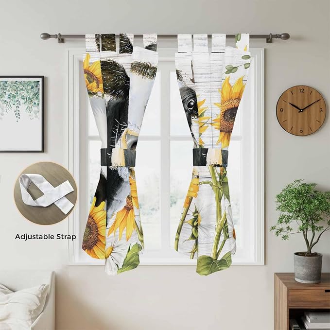 Retro Farmhouse Floral Bathroom Curtains 63 Inch Length, Window Curtains Tab Top