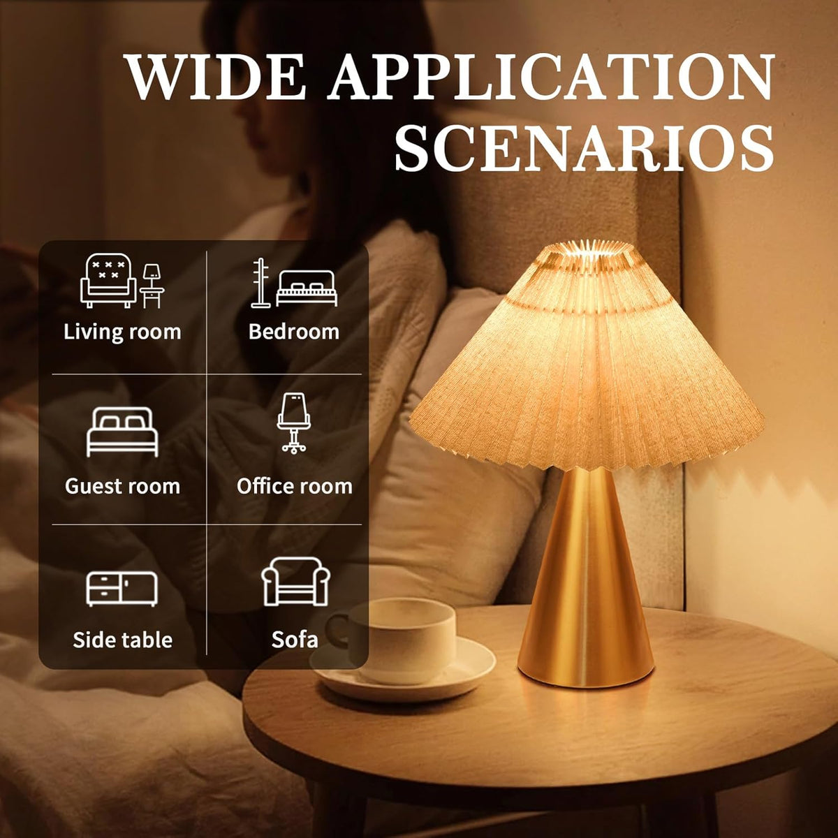 Ziqqeelam Gold Small Table Lamp, Cute Table Lamp, Pleated Table Lamp,Brass Gold Bedroom Lamps for Nightstand, Small Scalloped Lamp Shade Table Lamps for Small Spaces for Bedroom,Living Room