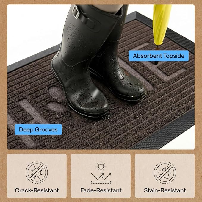 GORILLA GRIP 100% Waterproof All-Season WeatherMAX Doormat US Designed Natural