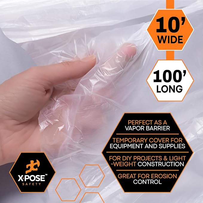Xpose Safety Clear Plastic Sheeting (Bulk Full Pallet 50 Pack) – 10' x 100' Rolls – Heavy Duty 4 Mil Poly Sheet – Waterproof, Dustproof, Vapor Barrier – for Construction, Painting, Industrial Use