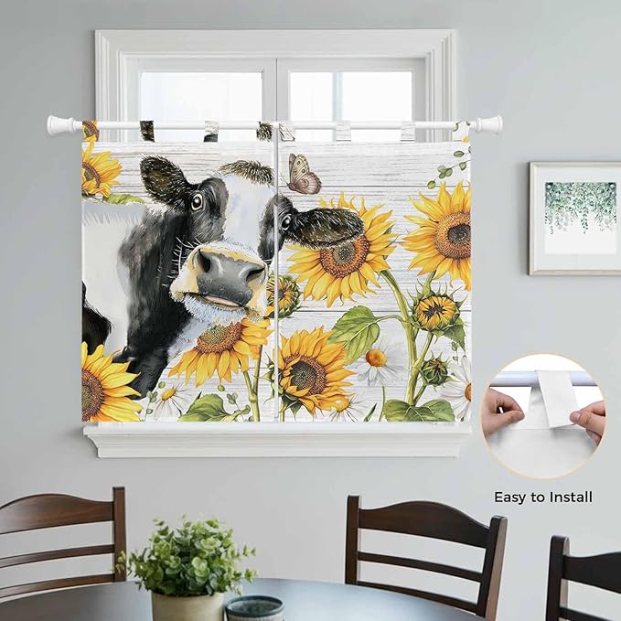 Retro Farmhouse Floral Bedroom Curtains 63 Inch Length, Window Curtains Tab Top