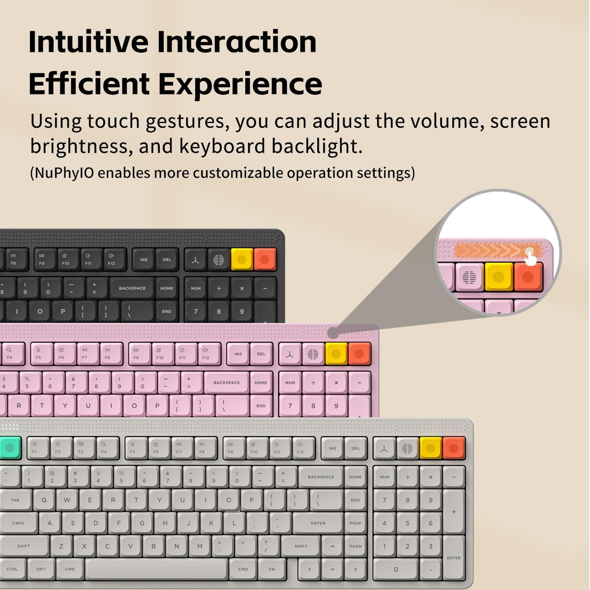 nuphy Node100 Wireless Mechanical Keyboard, Hot Swappable Custom Low Profile Keyboard, 103 Keys Computer Gaming Keyboards, Supports Touch Gestures, PBT Keycaps, RGB Backlit, Bluetooth/2.4GHz/USB-C