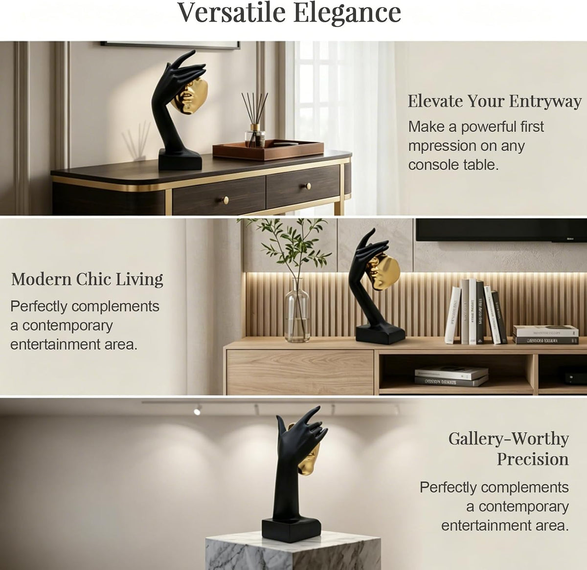 See No Evil Gold Resin Bust Sculpture, Abstract Shelf Decor