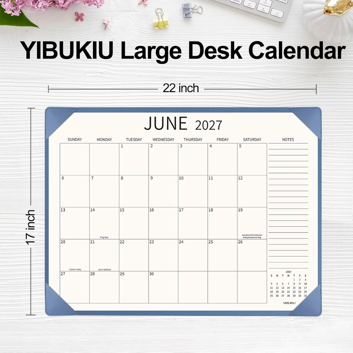 Desk Calendar 2026 Large 22x17, July 2026 to December 2027,18 Months Big Desk Pad Calendar with Desktop Mat for Home Office School Planning, Blue