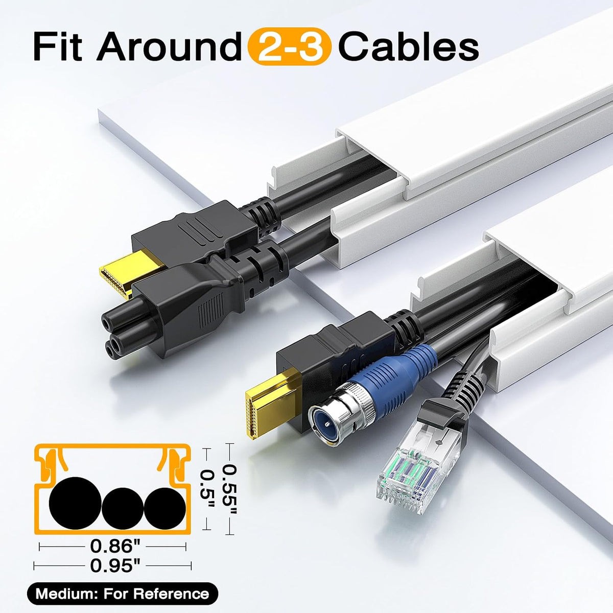 Delamu Cord Hider, 315in Wire Covers for 2-3 Cords on Wall, Premium Cable Hider Cord Covers for Wires on Wall, Cable Management Wire Hiders for TV, Cable Raceway Kit, L15.7 x W0.95 x H0.55 in, White