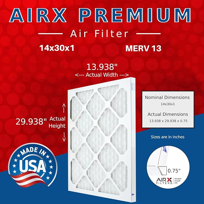 AIRX FILTERS WICKED CLEAN AIR. 14x30x1 Air Filter MERV 13 Electrostatic Pleated
