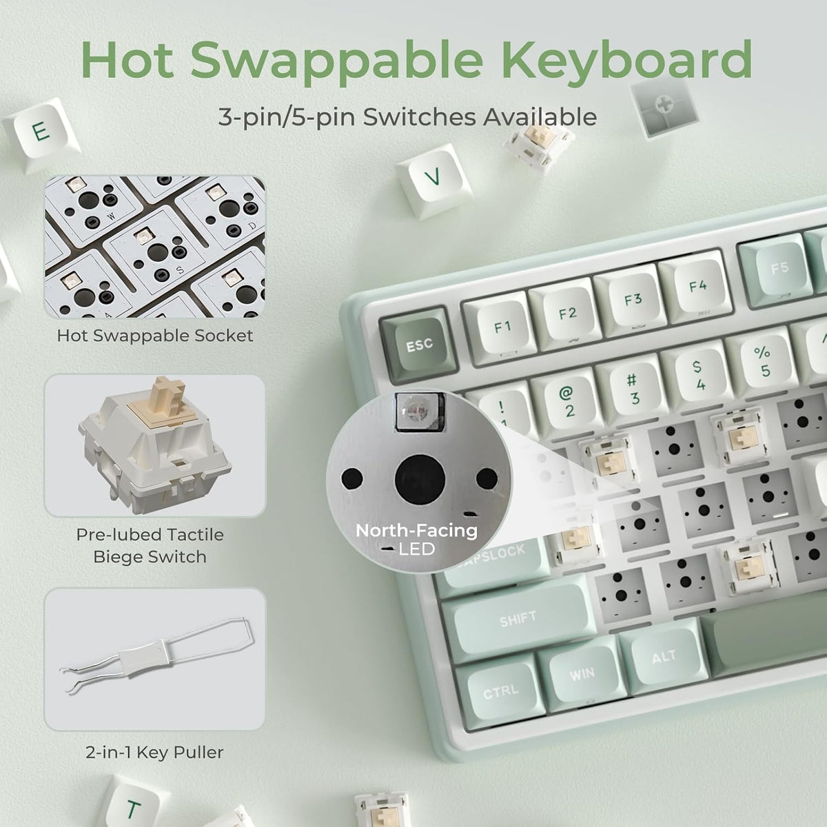 RK ROYAL KLUDGE R98 Pro Creamy Mechanical Keyboard, 96% Wired Gaming Keyboard RGB Backlit with Number Pad and Volume Knob, Gasket Mount, MDA Profile PBT Keycaps, Hot Swappable Pre-lubed Tactile Switch