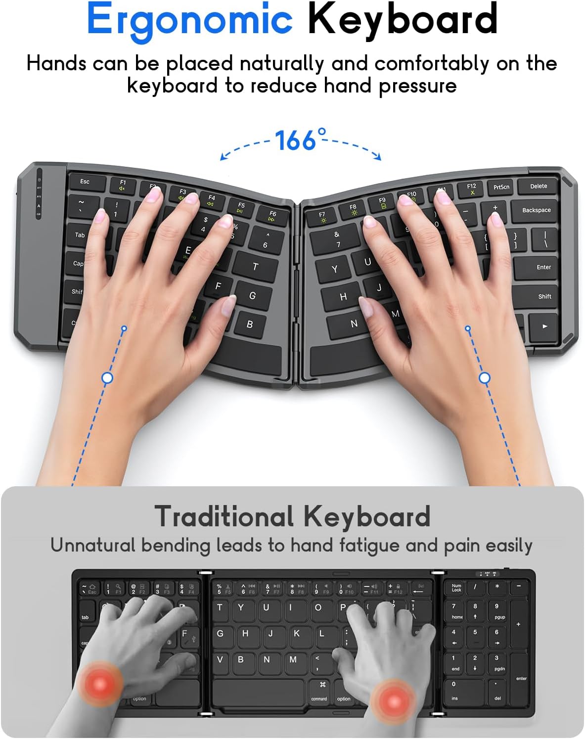 MoKo Ergonomic Foldable Keyboard, Split Portable Folding Bluetooth Keyboard