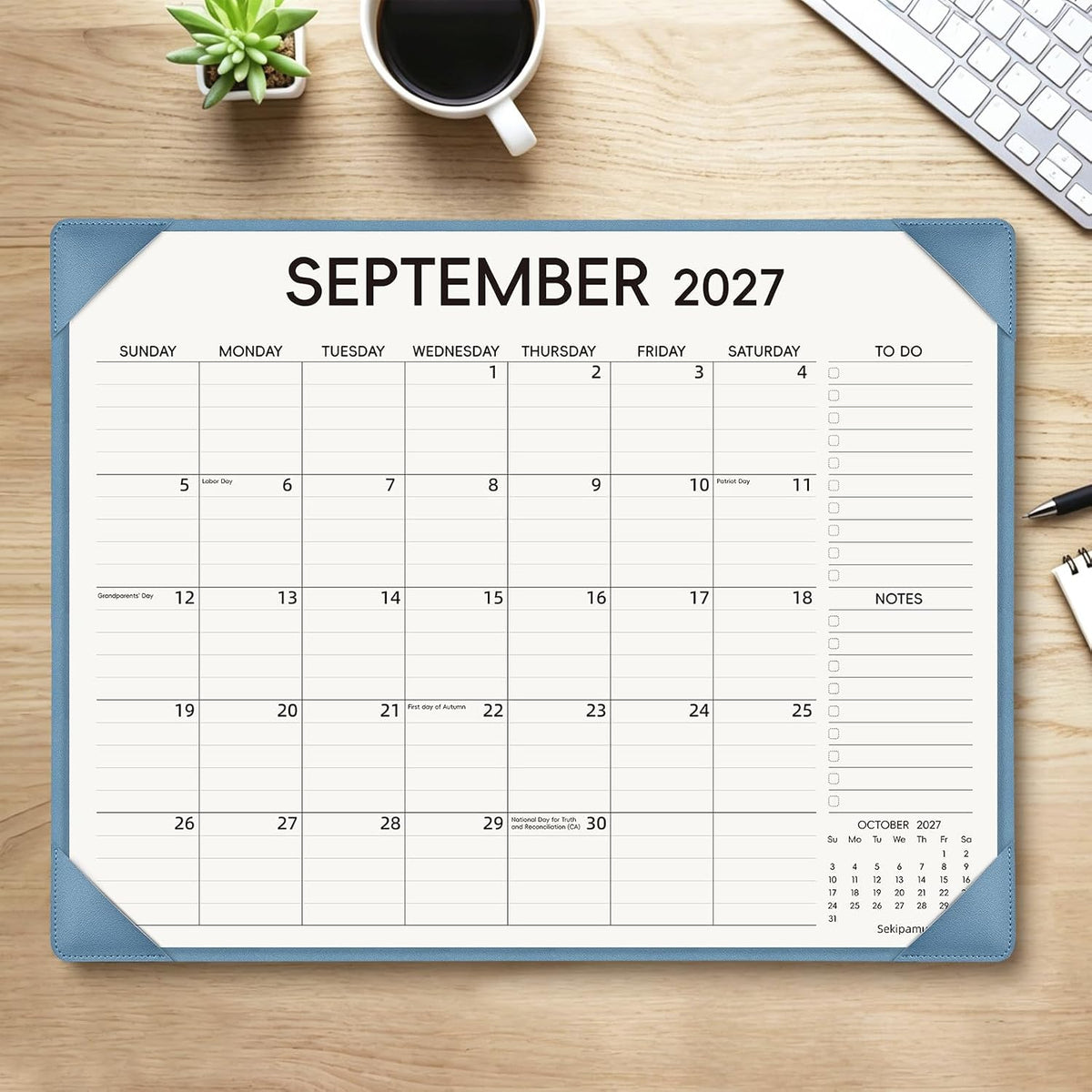 Desk Calendar 2027-2028 with Desktop Mat – January 2027 to June 2028 Desk Calendar Large 22x17 inch, Monthly Big Desktop Calendar for Home Office School (Blue)