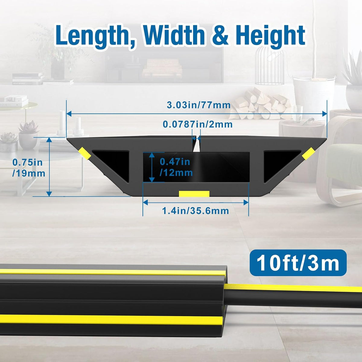 Eapele 10 ft Floor Cable Cover Protector, Heavy Duty PVC Duct Easy to Unroll, Prevent Trip Hazard for Home Office or Outdoor Settings