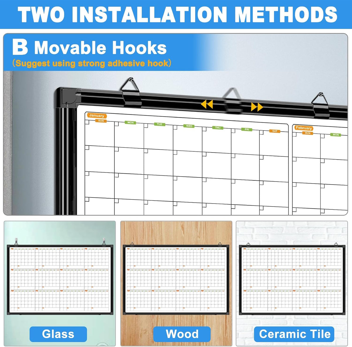 12 Month Wall Calendar Whiteboard, 72x48 Inch Dry Erase Calendar for Wall
