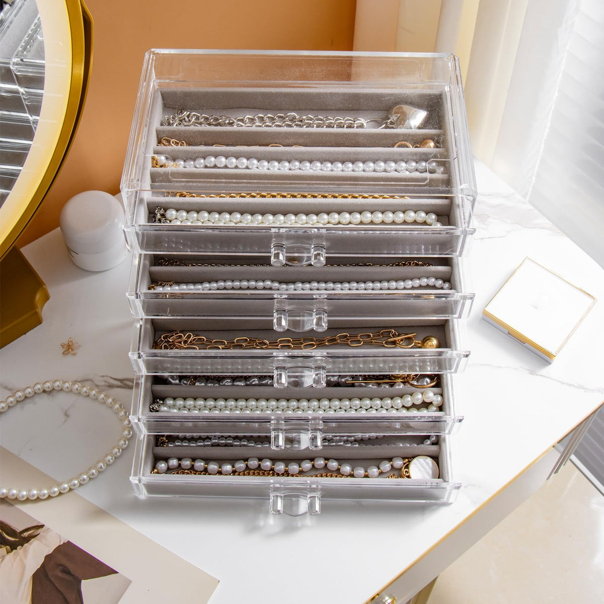 YUFONG Necklace Holder Organizer Velvet Necklace Organizer Box with Lid