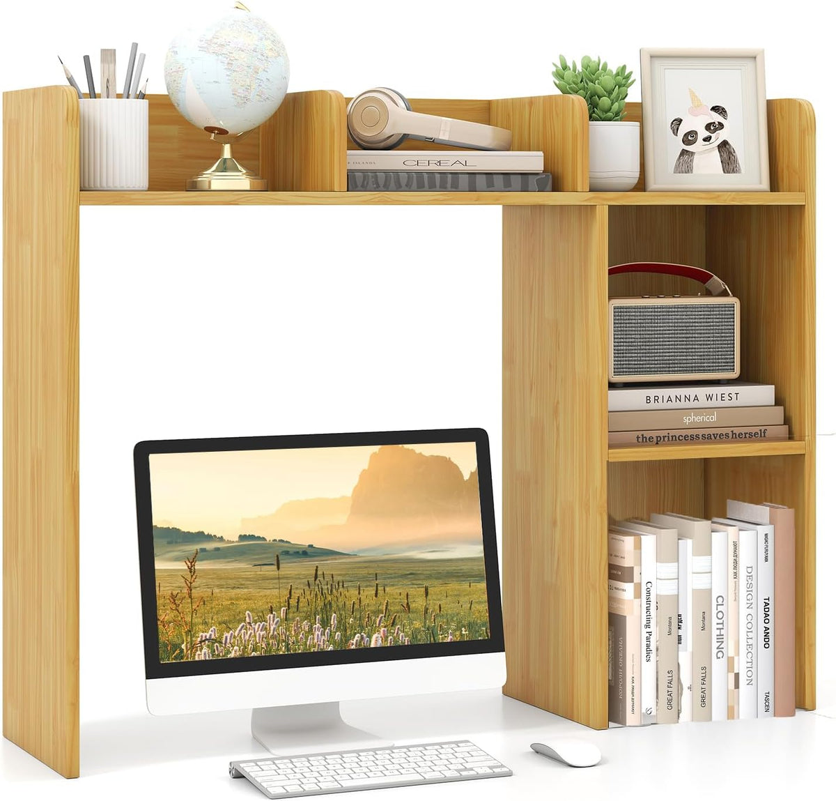 Desktop Bookshelf, 3-Tier Wood Countertop Bookcase with 5 Shelves, Desk Hutch for College Dorm, Multipurpose Desk Organizer Shelf Display Rack for Home Office, Hutch Top Only